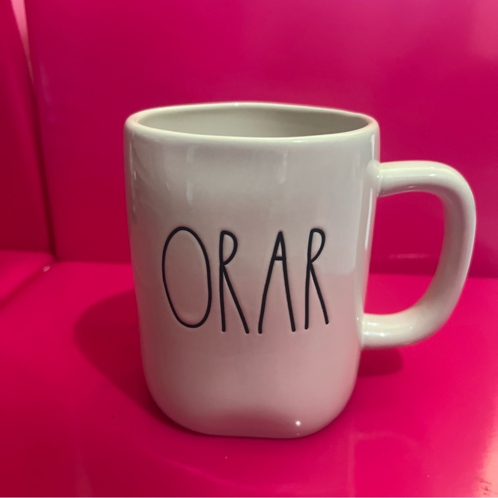 Rae Dunn White Ceramic Mug with Black 'ORAR' Lettering